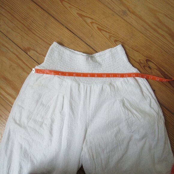 Wide Leg Palazzo Lounge Pants 100% Cotton White Elastic Waistband Medium - Picture 4 of 10